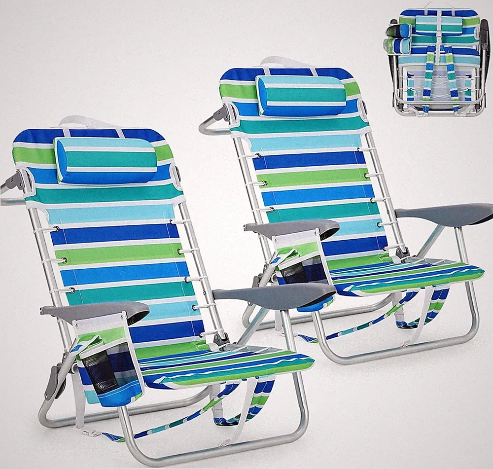 Backpack Beach Chair Adults 2 Pack Lightweight Portable Lay Flat Folding Beach