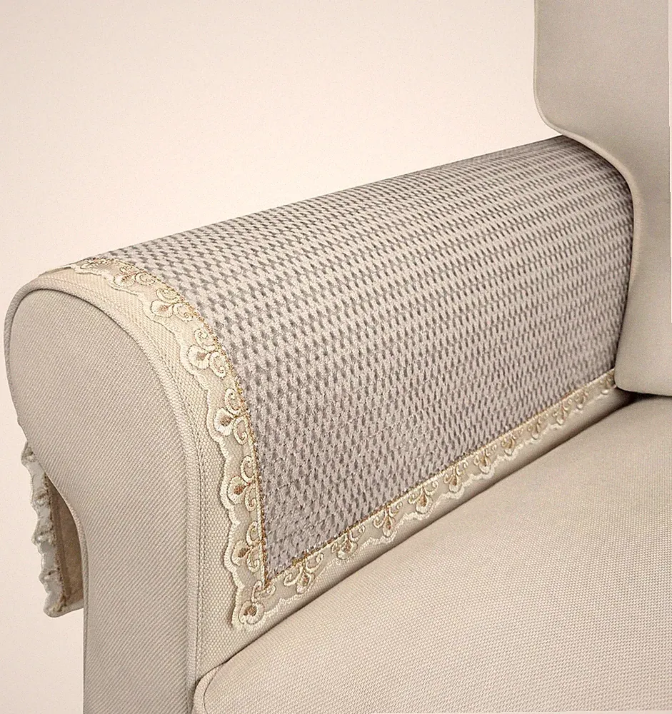 Couch Arm Covers, 2pcs Velvet Sofa Arm Covers, Couch Cover, Non-Slip Lace