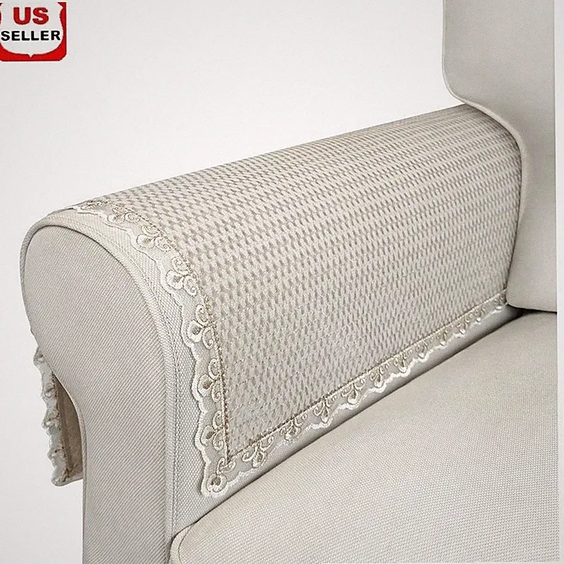 Diamond Velvet Couch Arm Covers Anti-Slip Lace Trim Furniture Protector New