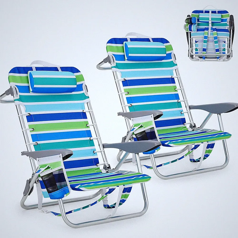 Garveelife Backpack Beach Chair 2 Pack 5 Position Lay Flat 300 Lb